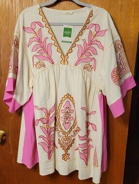 Sunday Up Embroidered Boho Tunic Top Size Large (1303)